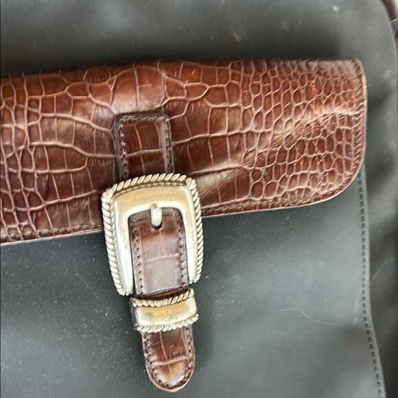 Brighton Nylon Shoulder Bag Braided Strap Croc Embossed Black Silver Western - Picture 15 of 15